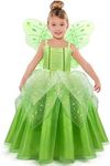 CQDY Girls Tinkerbell Costume Dress Up Fancy Fairy Princess Halloween Party Dress With Butterfly Wings