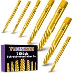 7 PCS Titanium-Plated Screw Extractor Set, Chrome Vanadium Steel, Easy Out Damaged Screw Bolt Extractor Set, Left Hand Drill Bit Set for Removing Stripped, Seized or Broken Screws & Bolts