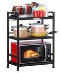 Winstar Metal Microwave Stand | Microwave & Otg Rack For Kitchen Counter | Double Platform For Extra Storage | Kitchen Oven Rack | Black (No Wheels, 3 Shelf) - Countertop, Tiered Shelf