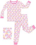 babee Reshinee Bamboo Viscose Toddler Girls Kids Pajamas Happy Rainbows Pjs Long Sleeve Snug fit 3-4T 2pcs Soft Jammies