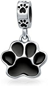 BFF Pet Animal Lover Black Dog Cat Puppy Kitten Paw Print Dangle Charm Bead Women Teen Enamel .925 Silver Fits European Bracelet