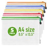 Mesh Zipper Pouch Bags A4-5 Pack 13.5x9.5 in Plastic Zipper Pouches for Organizing - Document Bags With Zipper - Letter Size Zipper Pouch - Document Pouch With Zipper - Mesh Pouch With Zipper