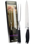 Sabatier Professional X45 Cr Mo V15 Stainless Steel 2 Piece Carving Knife & Fork Set – Sharpe Knife Blade. Soft Comfortable Grip. Perfect for Your Christmas Roast.