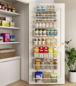 Mefirt Over The Door Pantry Organizer, Pantry Organization and Storage, 9-Tier Deep Baskets Hanging Heavy-Duty Metal, Wall Spice Rack Seasoning Shelves for Home & Kitchen, Laundry Room Bathroom, White