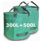 Garden Waste Bags 1X500L1X300L,Green Garden Waste Bags Heavy Duty,Garden Bag With Handle, Reusable Storage Bag For Collection Of Garden Leaves Weeds,Pop Up Garden Waste Bin,Garden Buckets Flexi Tubs.