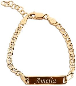 Personalized Gift 14K Gold-Plated Children's I.D. Bracelet for Girls or Boys, Custom Kids Jewelry with Engraved Name (6-12 Years)