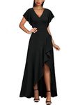 MIUSOL Women's Elegant V-Neck Ruffle Short Flutter Sleeves Empire Waist Split Evening Party Long Dress (X-Large, Black)