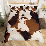 Homewish Cowhide Duvet Cover Western Farm Animal Fur Bedding Set Double,Brown White Cow Print Comforter Cover For Kids Boys Girls Teens Room Decor Wildlife Rustic Farmhouse Cow Quilt Cover