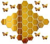 Wall1ders Hexagon 30 Golden 10 Butterfly Acrylic Mirror Wall Stickers.