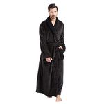 FashGudim Mens Robes Big and Tall Full Length Plush Fleece Long Robe for Men Bathrobe Shawl Collar Warm Winter House Robes, Black, Large-X-Large Big Tall