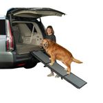 Pet Gear Tri-Fold Portable Pet Ramp for Dogs and Cats, 71" Long, Extra Wide, Holds up to 200lbs, Patented Design, Compact/Easy Fold with Safety Tether, Pewter