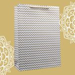 Arrow Paper Products Golden Wave Design Paper Gift Bags for Return Gifts | Weddings | Birthday | Holiday Presents & Gifting (Size 28x20x7.6 cm | Pack of 10)