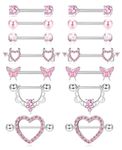 LOLIAS 7 Pairs 14G Nipple Bars for Women Surgical Steel Nipple Piercing Jewellery Nipple Ring Nipple Piercing Kit Tongue Bar Set Body Piercing Barbell