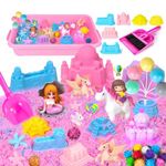 Crelloci Unicorn Magic Play Sand Set for Kids-All-in-One Sandbox Kit with Colorful 2lb Magic Sand, Castle Molds, and Unicorn Figures - Birthday Gift for Girls 3-8 Year Old