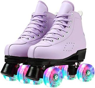 Risup Roller Skates for Women and Men Cowhide High Top Shoes Classic Double Row Roller Skates Four Wheel Roller Skates for Men Girls Unisex Purple Flash,35 US 5