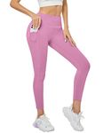 KOJOOIN High Waist Yoga Pants with Pockets Seamless Butt Lift Workout Fitness Running Yoga Leggings for Women, Pink, XL