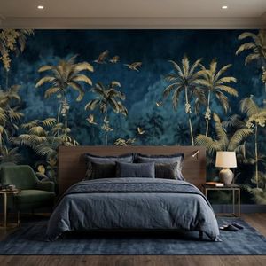 Dark Tropical Palm Tree Wallpaper Vintage Jungle Forest Wall Murals for Bedroom Livingroom Bathroom