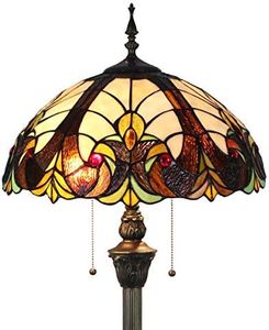 Tokira Tiffany Brown Baroque Style Floor Lamp, 16 Inch, Glass, Resin, LED, Multi-Coloured, 165cm H, 40cm W, 8kg, Indoor, Kids Room, Living Room, Study Room