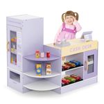 Maxmass Kids Pretend Grocery Store, Wooden Children Supermarket Playset with Rich Accessories, Vending Machine, Scanning Area, POS Machine & Screen, Toddler Play Shop for 3-8 Years Old (13PCS, Purple)