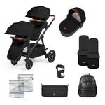 Ickle Bubba Virgo Growing Family 11 Piece Pram – Single to Double Tandem Pushchair with Carrycot, Footmuffs, Rain Covers & Accessories, Suitable from Birth (Black)