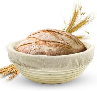 Vollum Banneton Bread, Sourdough Proofing Basket for Beginner & Professional Bakers, Rattan Cane Bread Maker for Artisan Breads, 10 x 3.5 In, 2-Pound Brotform Basket with Linen Round - Set of 1