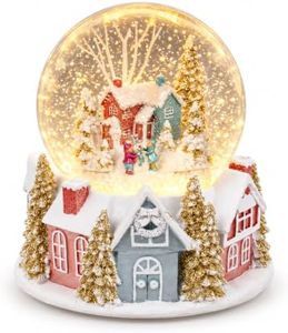 MUMTOP Christmas Snow Globe Music Box, Snow Village with Automatic Snowfall