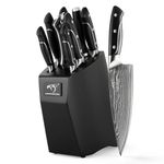 NANFANG BROTHERS Damascus Steel Knife Set with Block, Kitchen Knife Sets 9 Piece with Sharpener, Kitchen Knives for Chopping, Slicing, Dicing Cutting