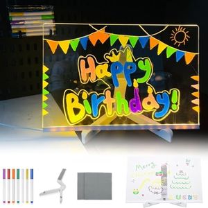 LED Note Board with Colors, Led Light Up Acrylic Message Board, Led Illuminated Drawing Board Dry Erase Board with Stand and 7 Colors Pens for School Home