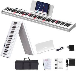 KONIX Folding Piano Keyboard, 88 Keys Full Size Semi-Weighted Foldable Piano, Portable Electronic Keyboard Piano with Light Up Keys, Sustain Pedal, Keyboard Stickers, Music Stand and Piano Bag, White