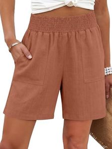ANRABESS Linen Shorts for Women High Waisted Wide Leg Lounge Casual Summer Beach Vacation Shorts with Pockets 2026 Spring Rust Red X-Large