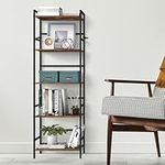 CADUKE 5 Tier Industrial Bookshelf Tall Bookcase with Storage Book Shelf Stand Wood and Metal Book Shelves for Office Brown Bookcase Shelf for Bedroom Kids Room