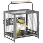 PawHut Bird Travel Carrier Cage for Parrots Conures African Grey Cockatiel Parakeets with Stand Perch, Stainless Steel Bowls, Pull Out Tray, Black