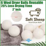6pc Wool Dryer Balls 100% Organic Wool  Natural Laundry Fabric Softener 2" SMALL