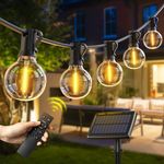 Avoalre Solar Festoon Lights Outdoor 19M/61FT USB&Solar String Lights Dimmable 4 Mode with Remote 25+2LED Bulbs Outdoor Solar Lights Timer IP44 Waterproof for Garden Gazebo Patio Party Wedding Decor