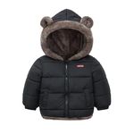 Kids Boys Girls Winter Coats Hooded Down Thicken Jackets with Cute Ear Toddler Baby Boys Girls Warm Fleece Coat Kids Baby Winter Clothes 2-3 Years Black