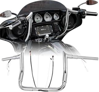 Pre-wired 1 1/2" Fat Ape Hanger 10" Rise Meathook Handlebar for Harley 2014-2023 Street Glide/Electra Glide/Ultra Limited Pre-wired CAN-Bus Wire and Guiding Line Bagger Bar, Chrome