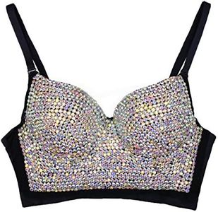 ELLACCI Women's Rhinestone Colored Diamond Luxury Bustier Crop Top Sexy Punk Corset Bra Black Small