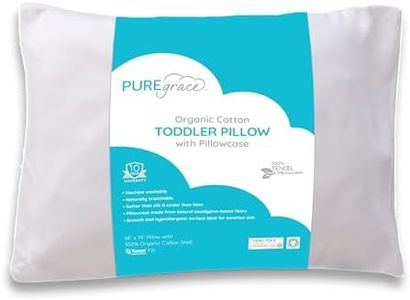 PUREgrace Organic Cotton Toddler Pillow with Pillowcase Natural GOTS Certified - Sensitive Skin Friendly - 100% Eucalyptus Tencel