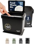 Tydi 4.5L Food Waste Bin with Press-Button Lid (2 Pack) – Compost Bins for Kitchen - Anti-Slip Base and Secure Lid Kitchen Compost – Small Indoor Caddy for Cupboard or Countertop – Black