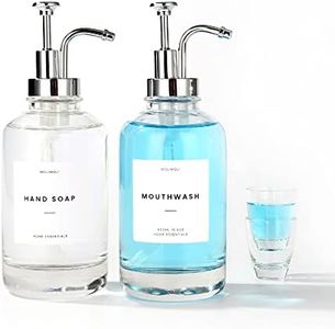 Molimoli Hand Bathroom Soap Dispenser Set, Glass Mouthwash Dispenser for Bathroom, Dish Soap Dispenser for Kitchen Sink, Soap Dispenser Pump, 500ml/16.9 Oz, Set of 2, Silver