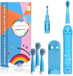 Kids Sonic Electric Toothbrush, Rechargeable Smart Toothbrush for Children Toothbrush for Toddlers Age 3-12 with 30s Reminder, 2 Mins Timer, 6 Modes, 2 Brush Heads (8650 Blue+4 Heads+ Holder)