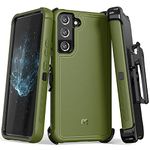 MYBAT Pro Shockproof Maverick Series Case for Samsung Galaxy S22 6.06 inch with Belt Clip Holster, Heavy Duty Military Grade Drop Protective Case with 360° Rotating Kickstand for S22 - Army Green