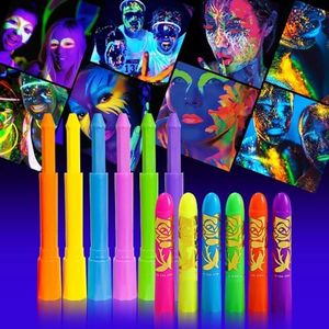 MeiduGaga Neon Face Paint Sticks,Glow Face Body Paint,Glow In The Dark Under UV Black Light for Party Cosplay Halloween(6 Neon Color)