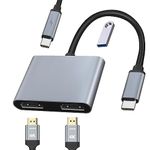 USB C to Dual HDMI Adapter，USB 3.1Type-C Converter to Dual HDMI 4K+USB 3.0+USB-C Charging Port 4 in 1 Hub,USB-C Digital AV Multiport Adapter [Compatible with Thunderbolt 3/4 Ports]