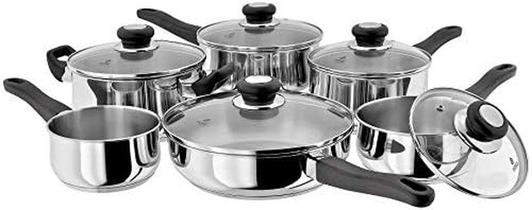 Judge Vista Stainless Steel Set of 6 Induction Pans, 20cm Casserole, 24cm Saute Pan, 16/18/20cm Saucepans with Lids, 14cm Milk Pan - 25 Year Guarantee