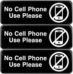 Excello Global Products No Cell Phone Use, Please Sign: for Business Office Workplace Signage Gas Stations: Easy to Mount Informative Plastic Sign with Symbols 9x3, Pack of 3 (Black)