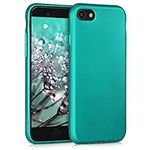 kwmobile Case Compatible with Apple iPhone SE (2022) / iPhone SE (2020) / iPhone 8 / iPhone 7 Case - Soft Slim Metallic TPU Silicone Cover - Metallic Turquoise