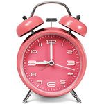 Miowachi 4 inch Loud Alarm Clock for Heavy Sleepers,Non-Ticking Silent,Night Backlight,Battery Operated,Twin Bell Basic Clock for Wake-up Pink