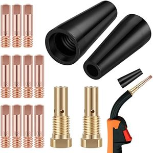 15Pcs MIG Welding Kit Flux Core Gasless Nozzle 0.8/0.9mm Brass Welding Tips Replacement MIG Welder Accessories Compatible with Century FC90|80GL Forney Easy Weld 261308|306 (A)