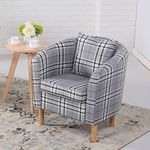 The Home Garden Store Edinburgh Tartan Fabric Tub Chair Armchair Dining Living Room Office Reception Grey